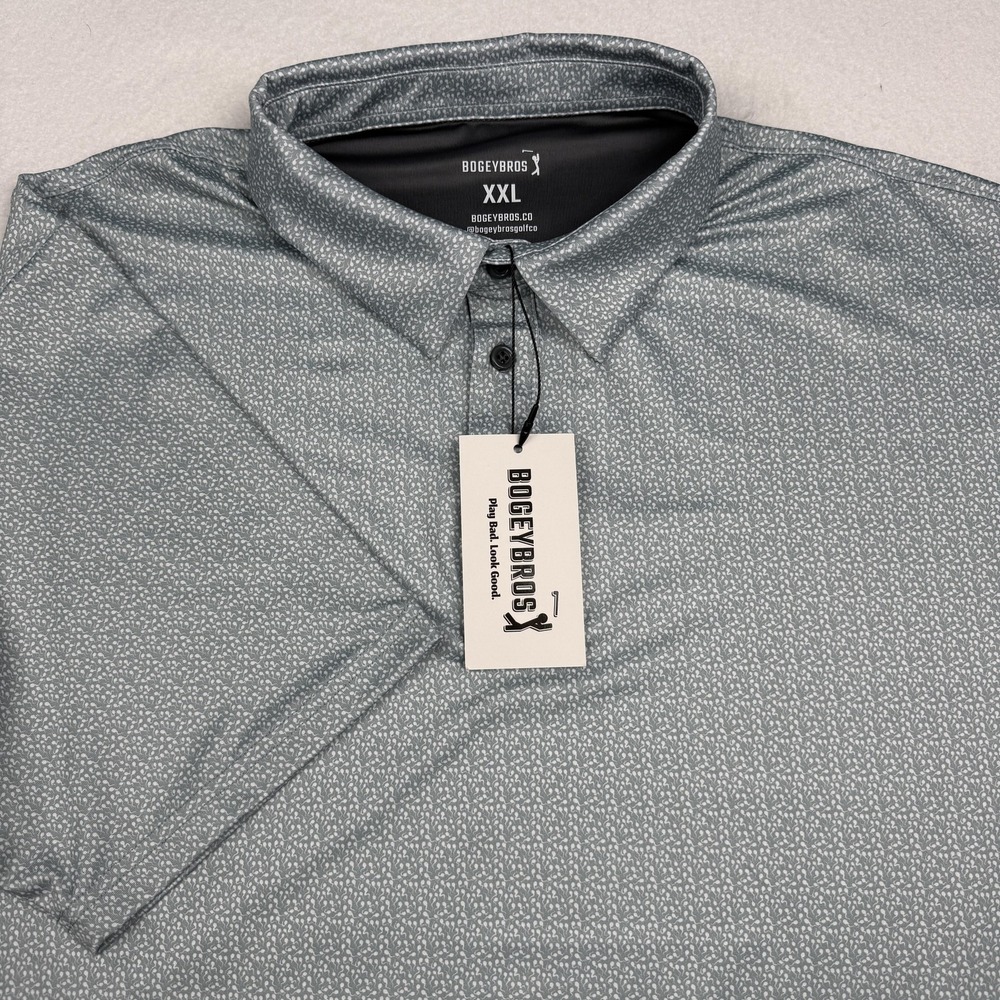 BogeyBros Polo Shirt Mens 2XL Green Micro Print Golf Performance Stretch Tech